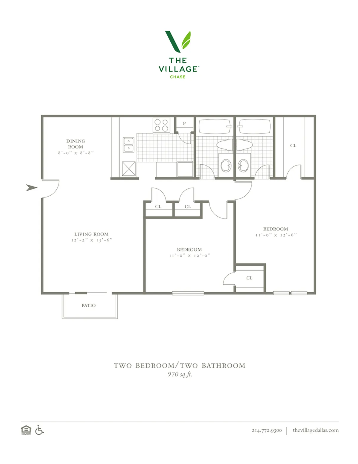 Two Bedroom/Two Bath - 970sf