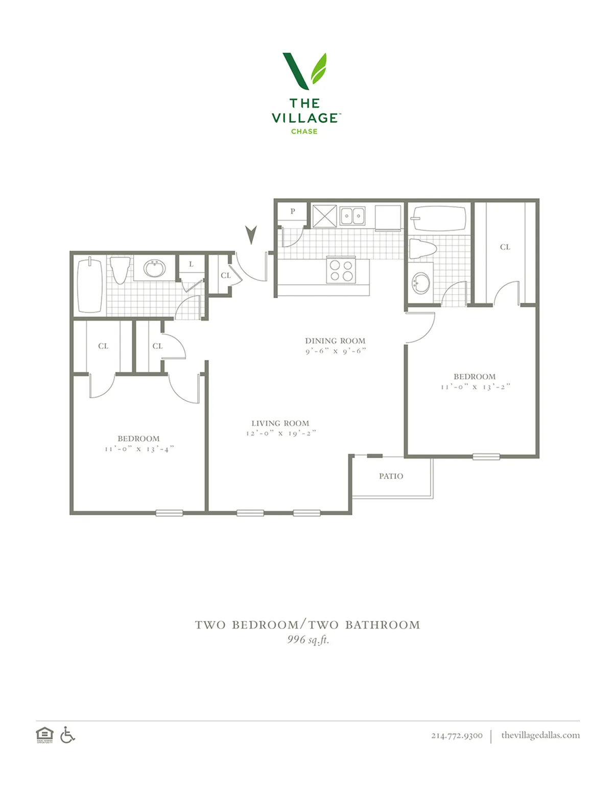 Two Bedroom/Two Bath - 996sf