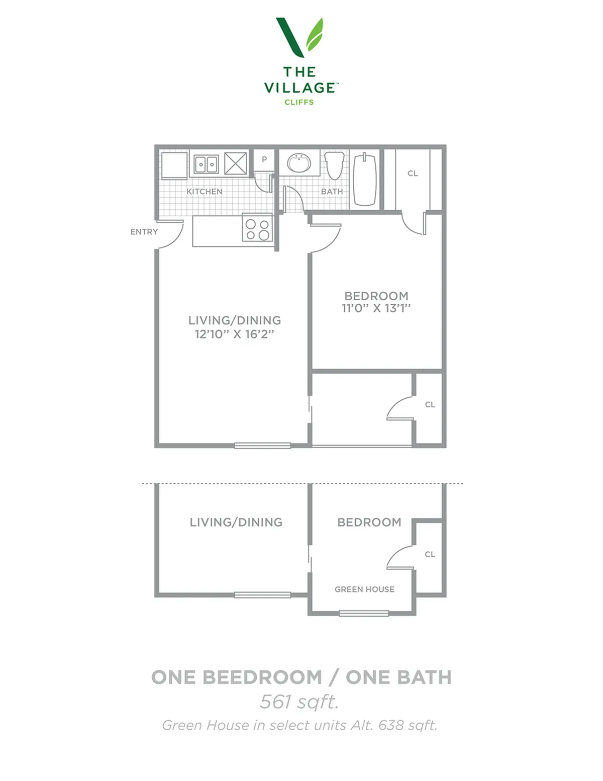 One Bedroom/One Bath - 638sf