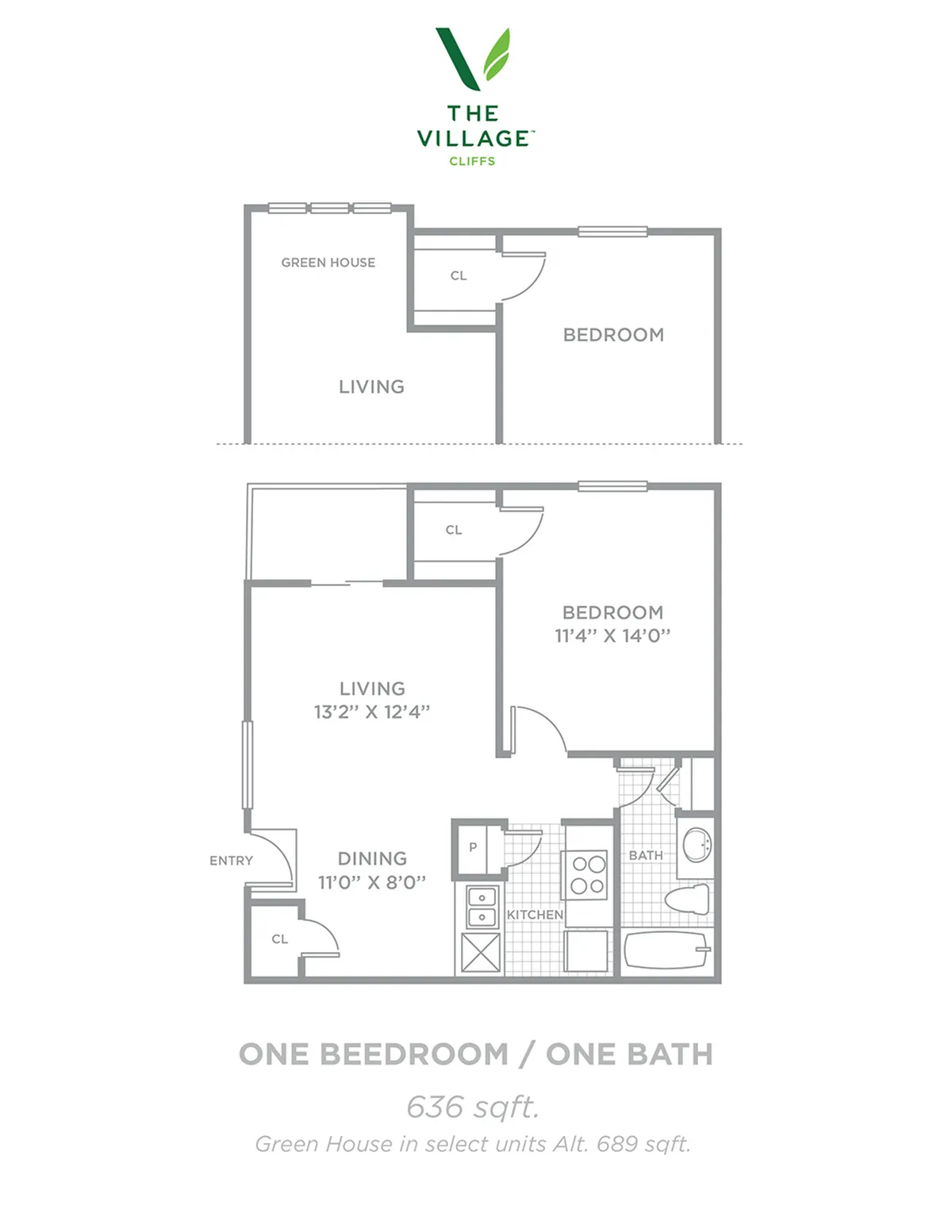 One Bedroom/One Bath - 636sf