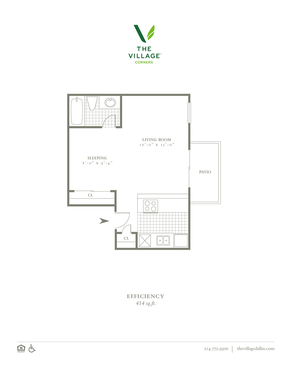 Efficiency - One Bed/One Bath - 414sf