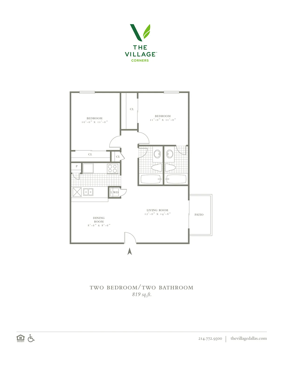 2 Bed, 2 Bath. 819 Sqft.