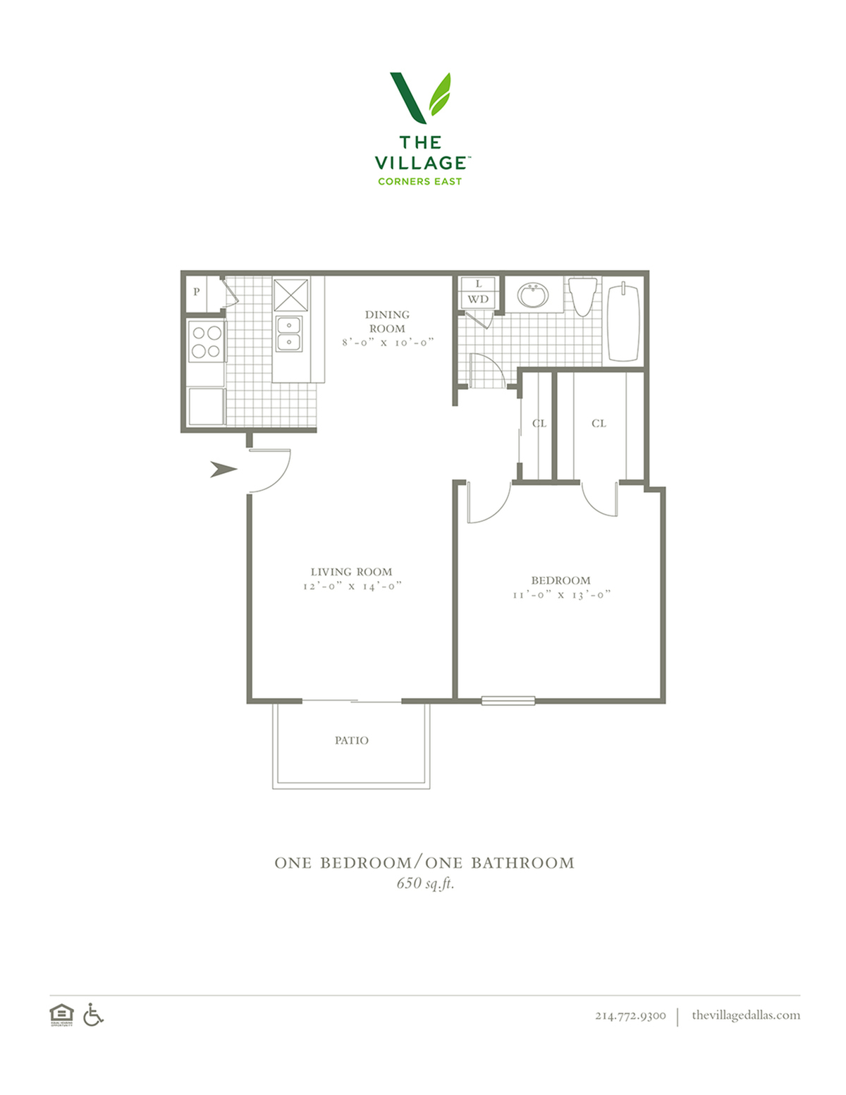 1 Bed, 1 Bath. 650 Sqft.