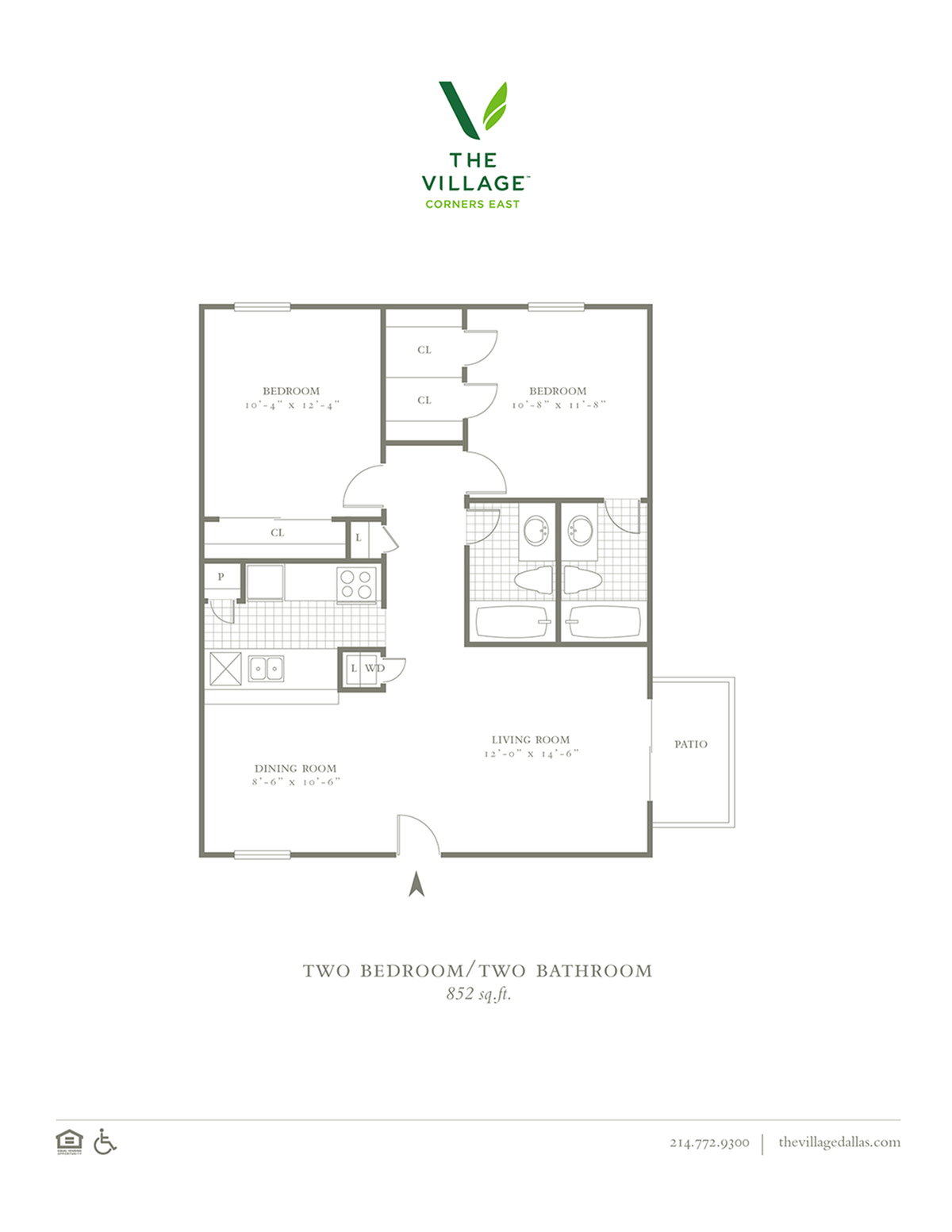 2 Bed, 2 Bath. 852 Sqft.