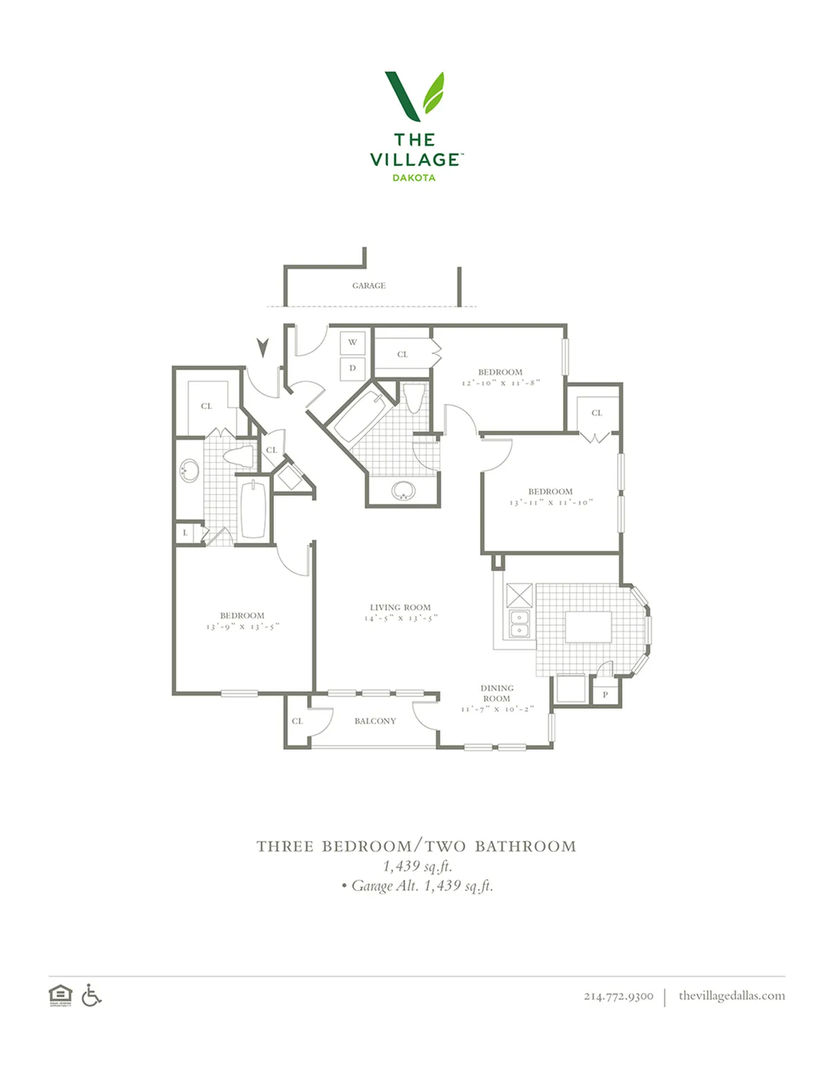 Three Bedroom/Two Bath - 1439sf