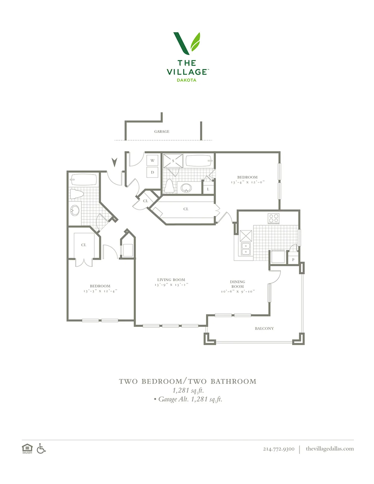 Two Bedroom/Two Bath - 1281sf