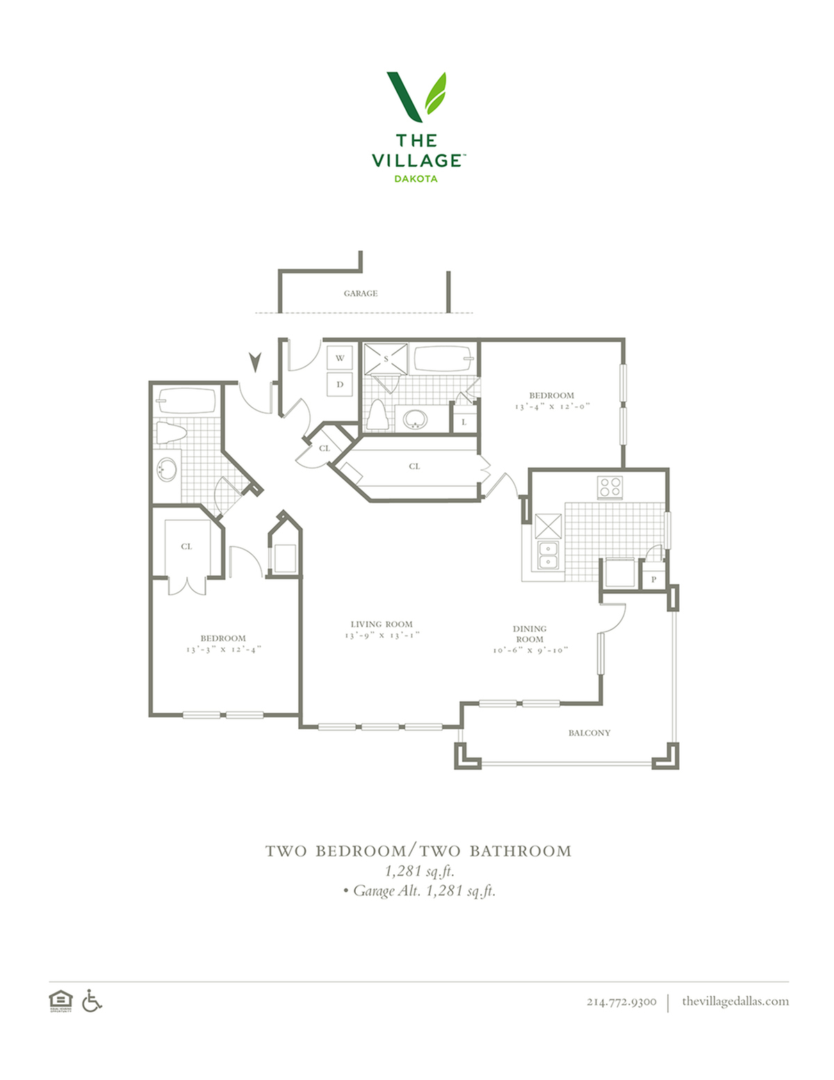 Two Bedroom/Two Bath - 1281sf
