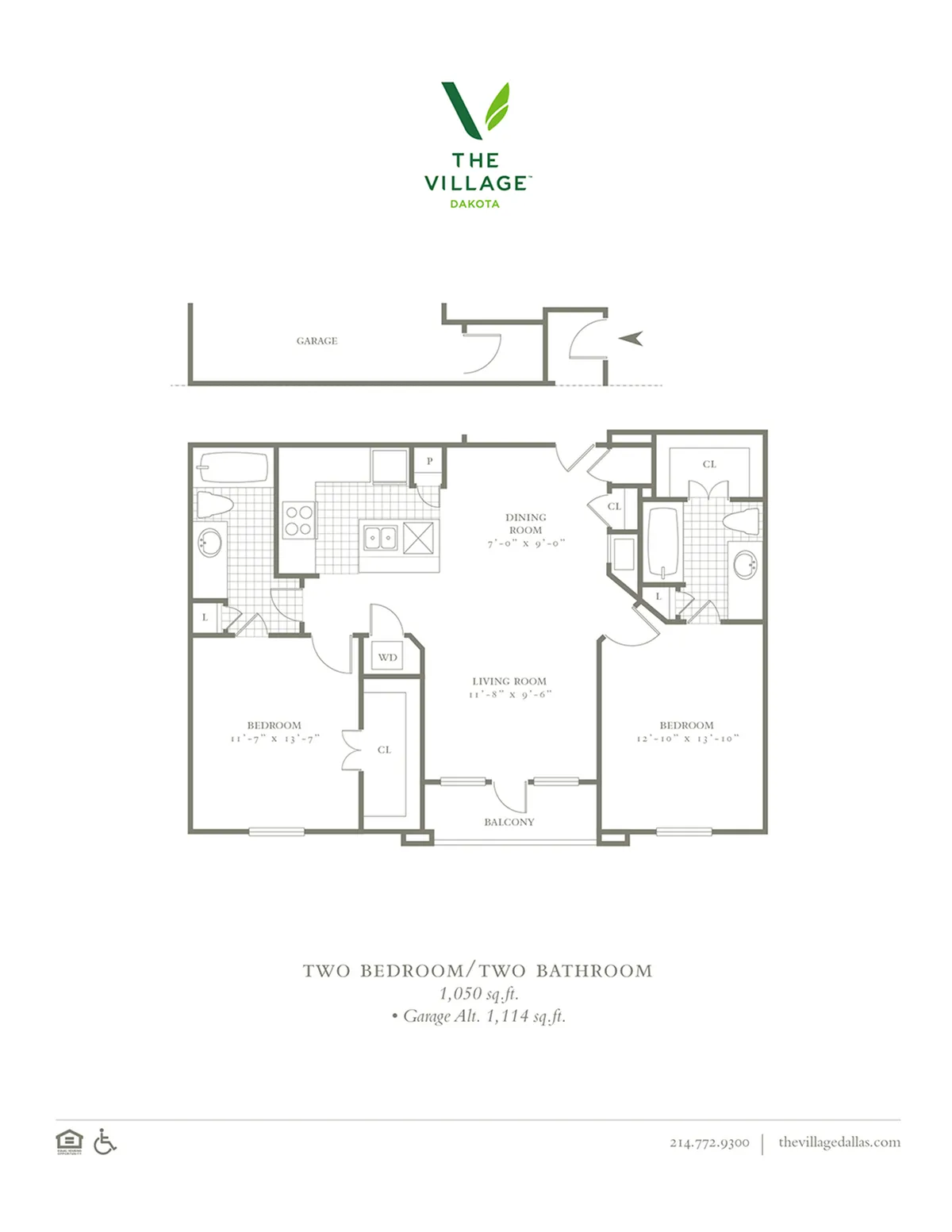 Two Bedroom/Two Bath - 1050/1114sf
