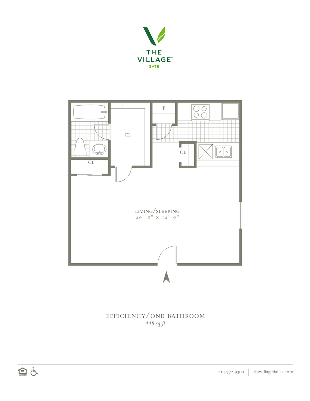 Efficiency 1 - One Bed-One Bath - 448sf