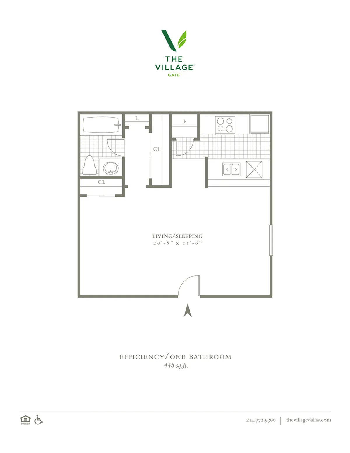 Efficiency 1 - One Bed-One Bath - 448sfV2