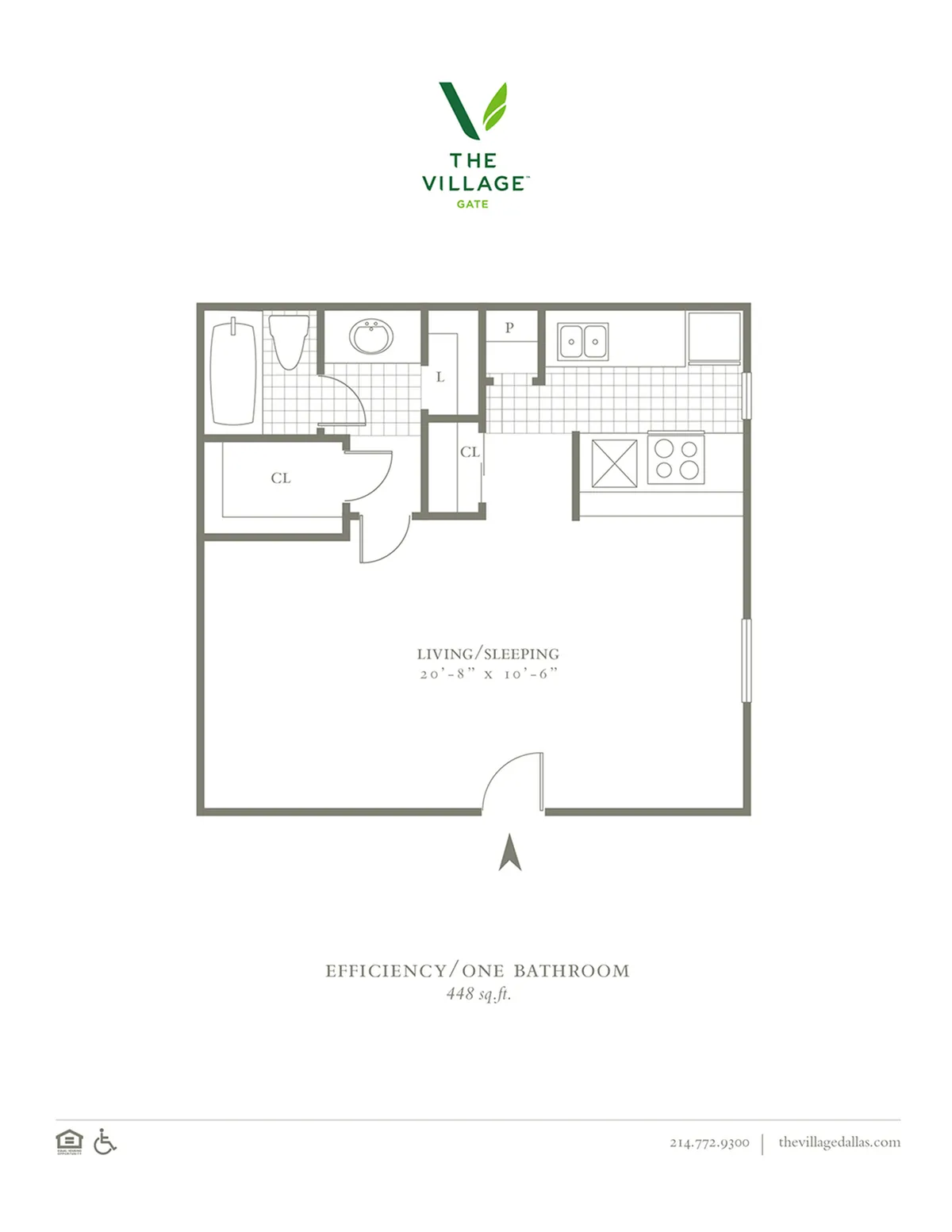 Efficiency 1 - One Bed-One Bath - 448sfV3
