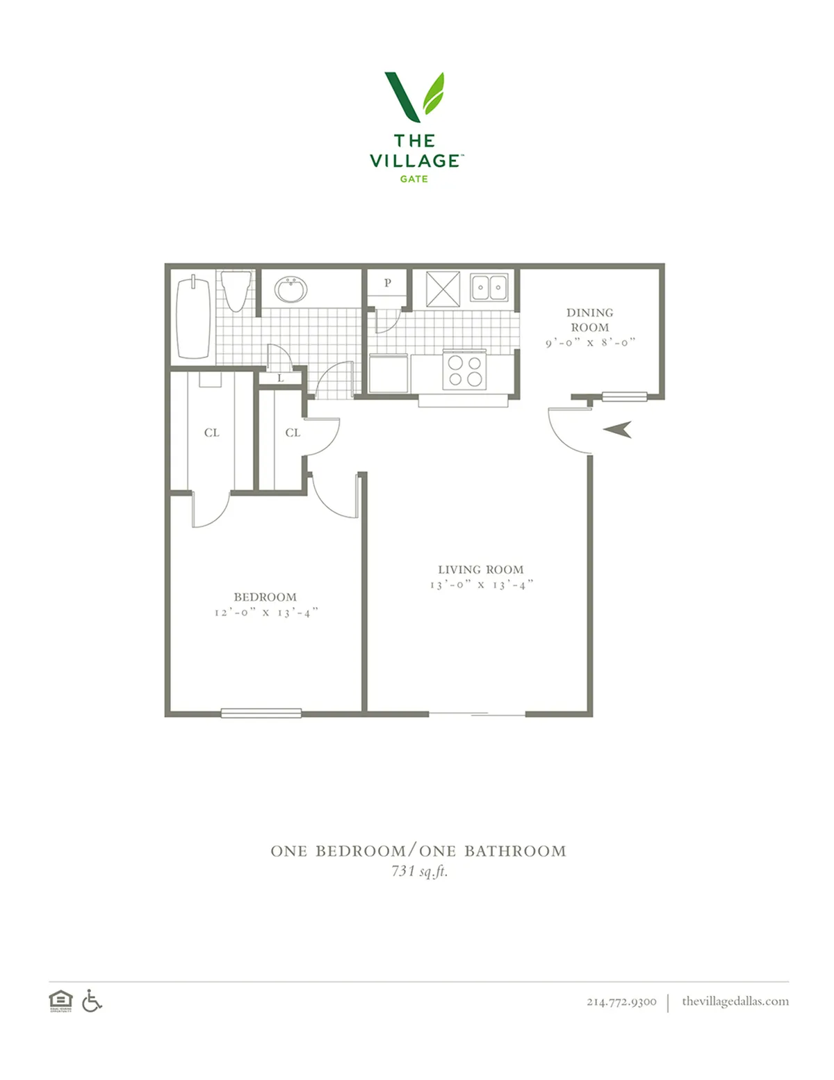 1 Bed, 1 Bath 731 Sqft.