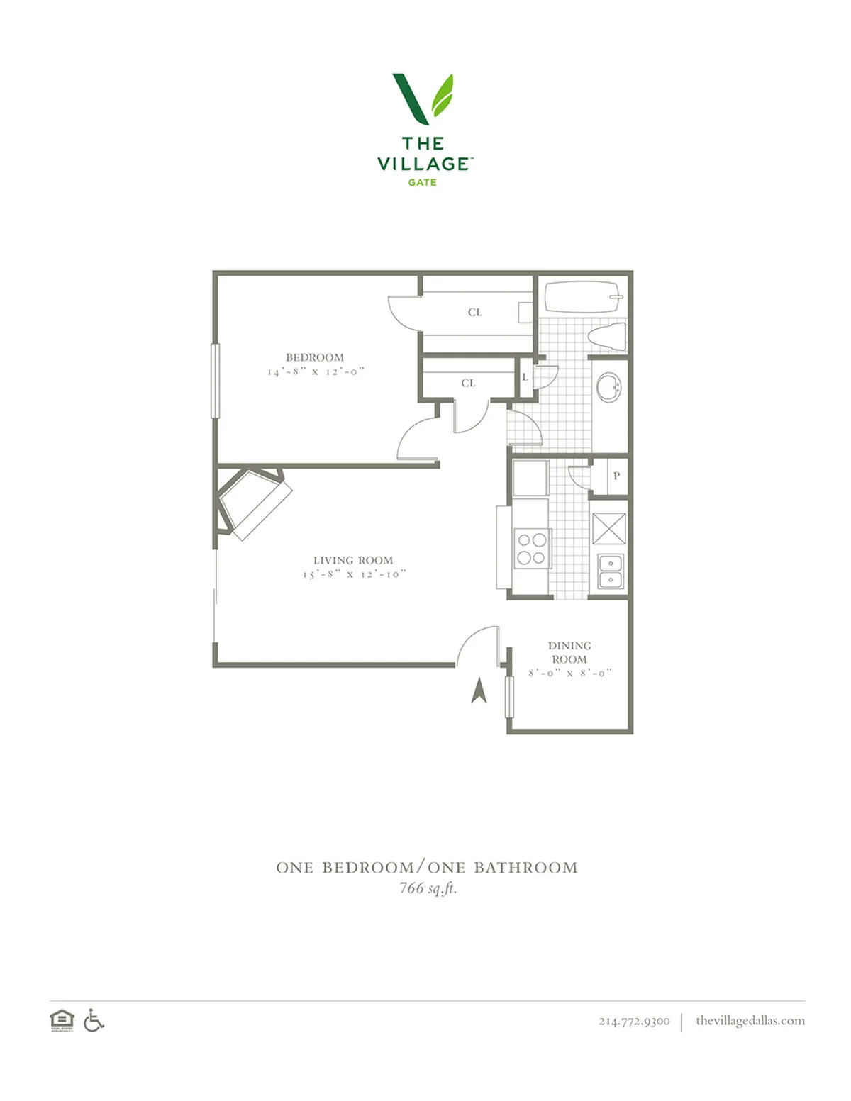 1 Bed, 1 Bath. 766 Sqft.