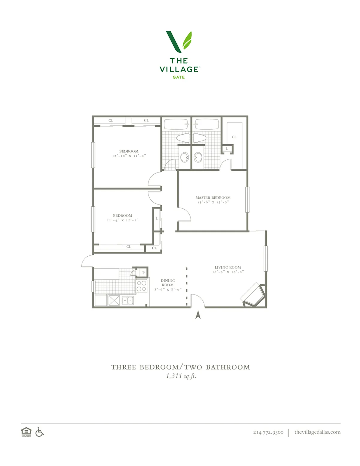 3 Bed, 3 Bath. 1311 Sqft.