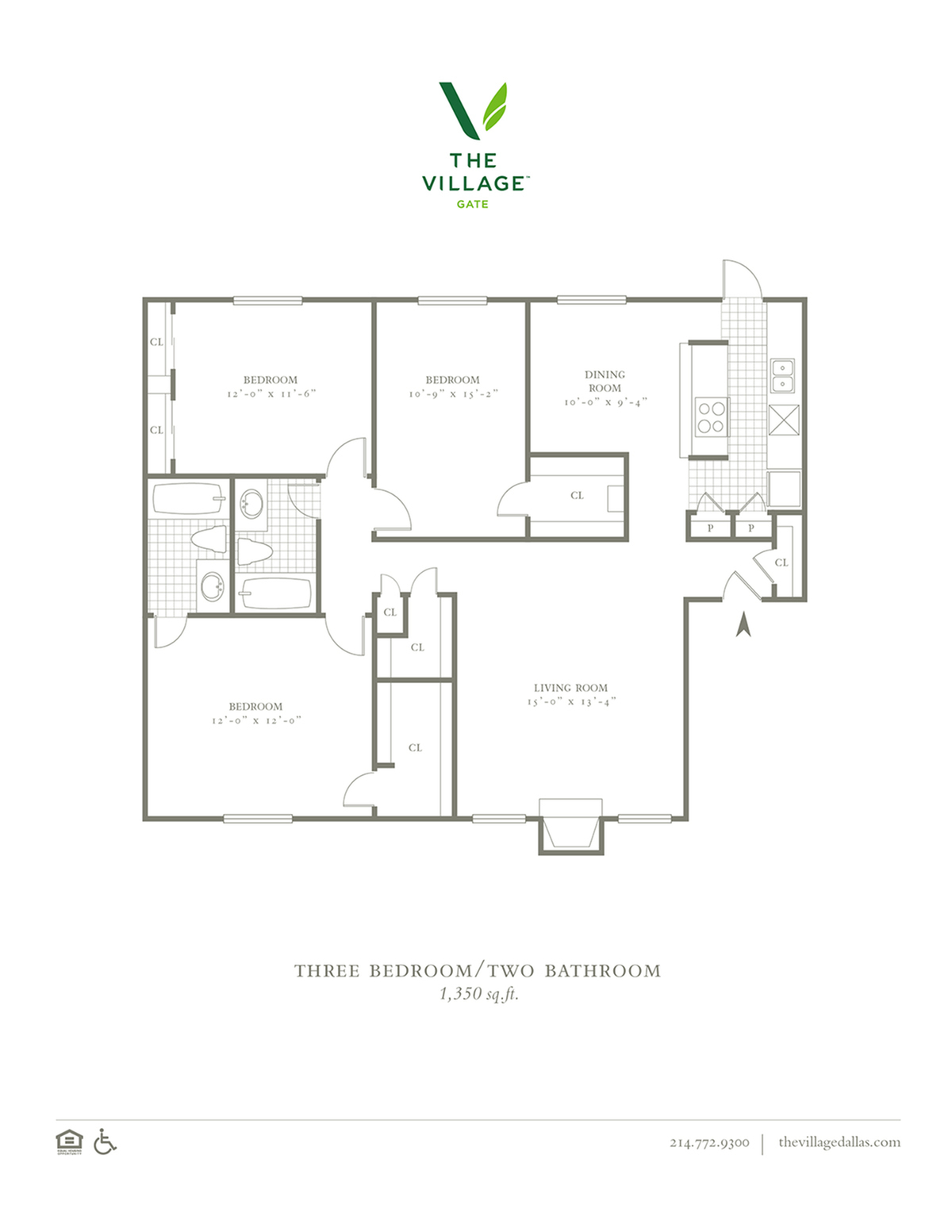 3 Bed, 3 Bath. 1350 Sqft.