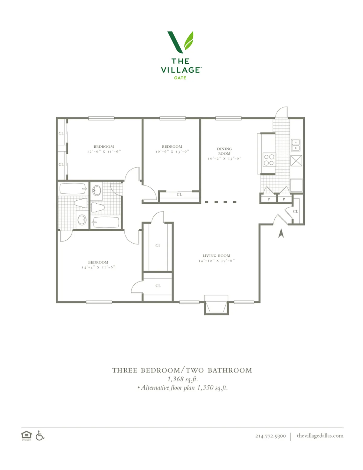 3 Bed, 3 Bath. 1368 Sqft.