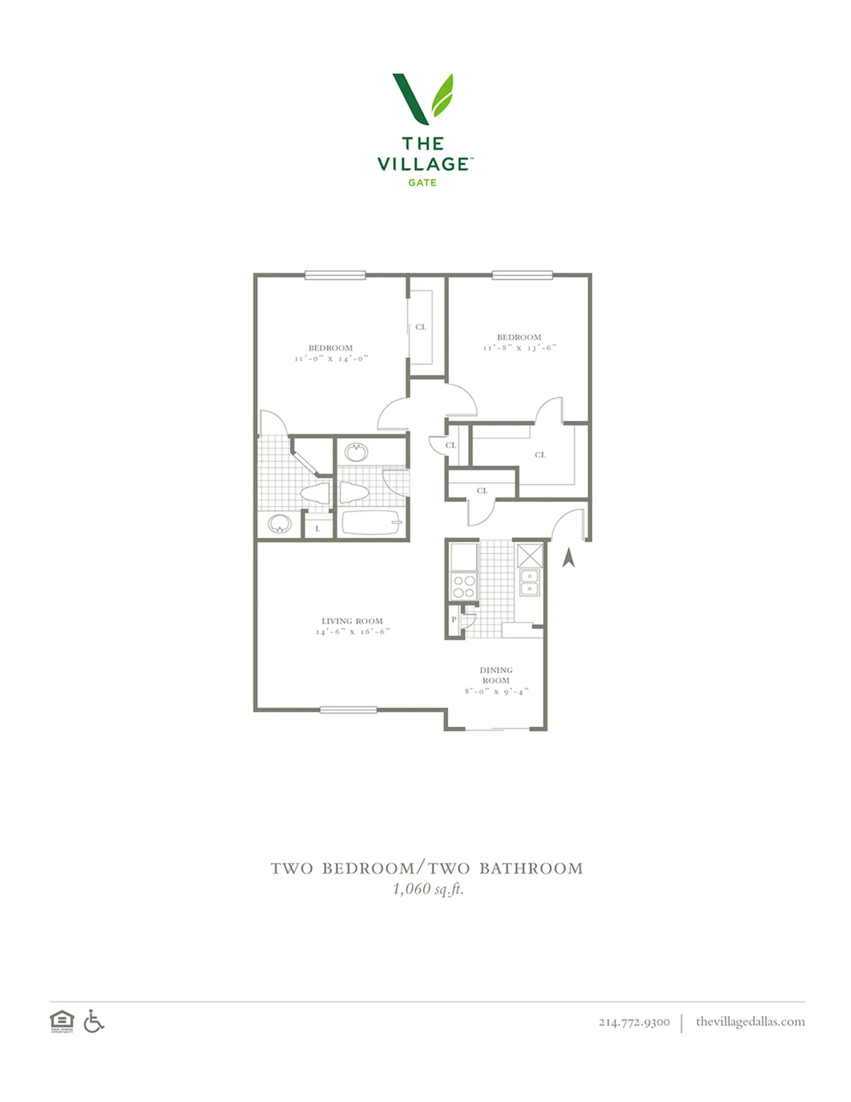 2 Bed. 2 Bath. 1060 Sqft.