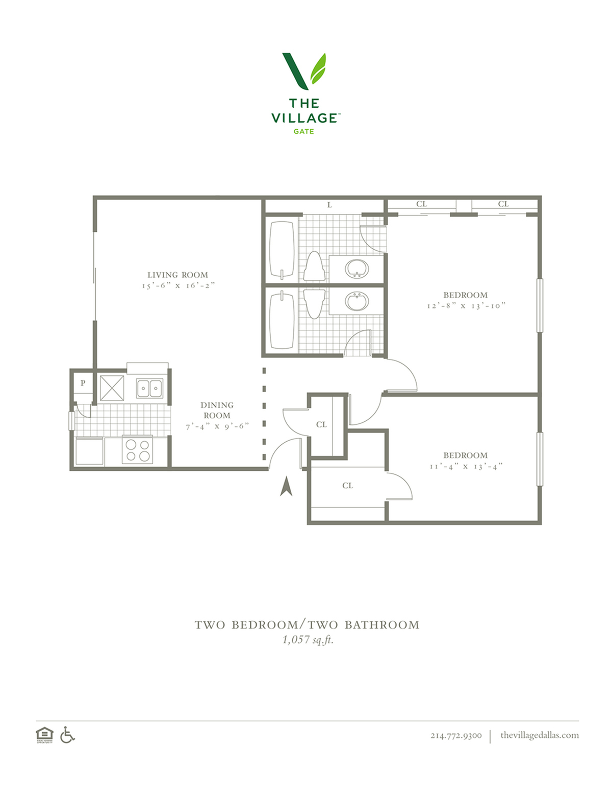 2 Bed, 1 Bath. 1057 Sqft.