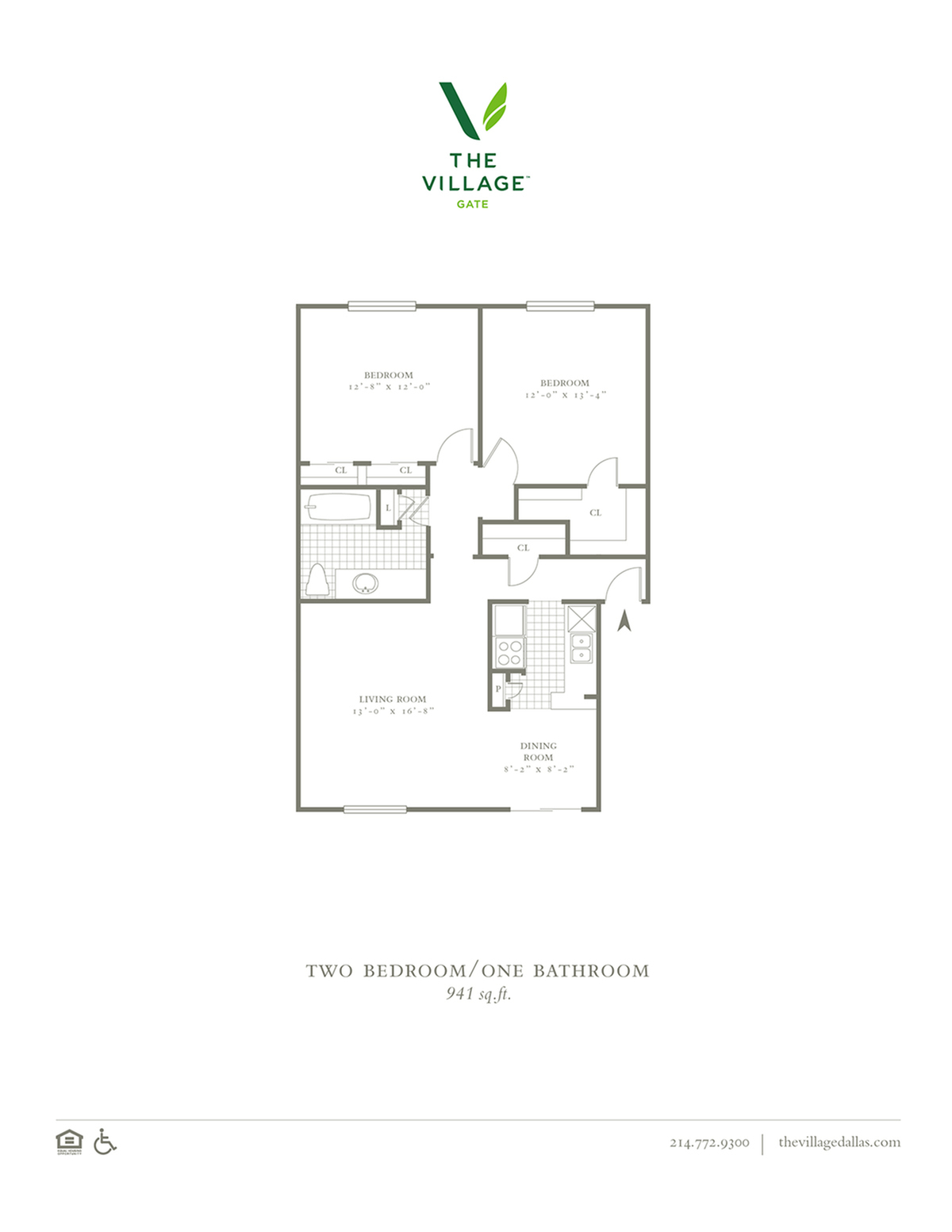 2 Bed, 1 Bath. 941 Sqft.