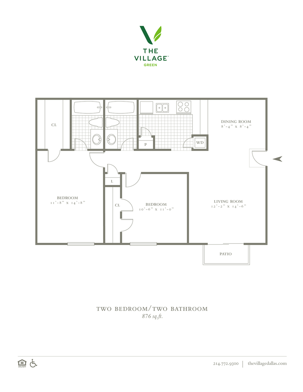 Two Bedroom/Two Bath - 876sf