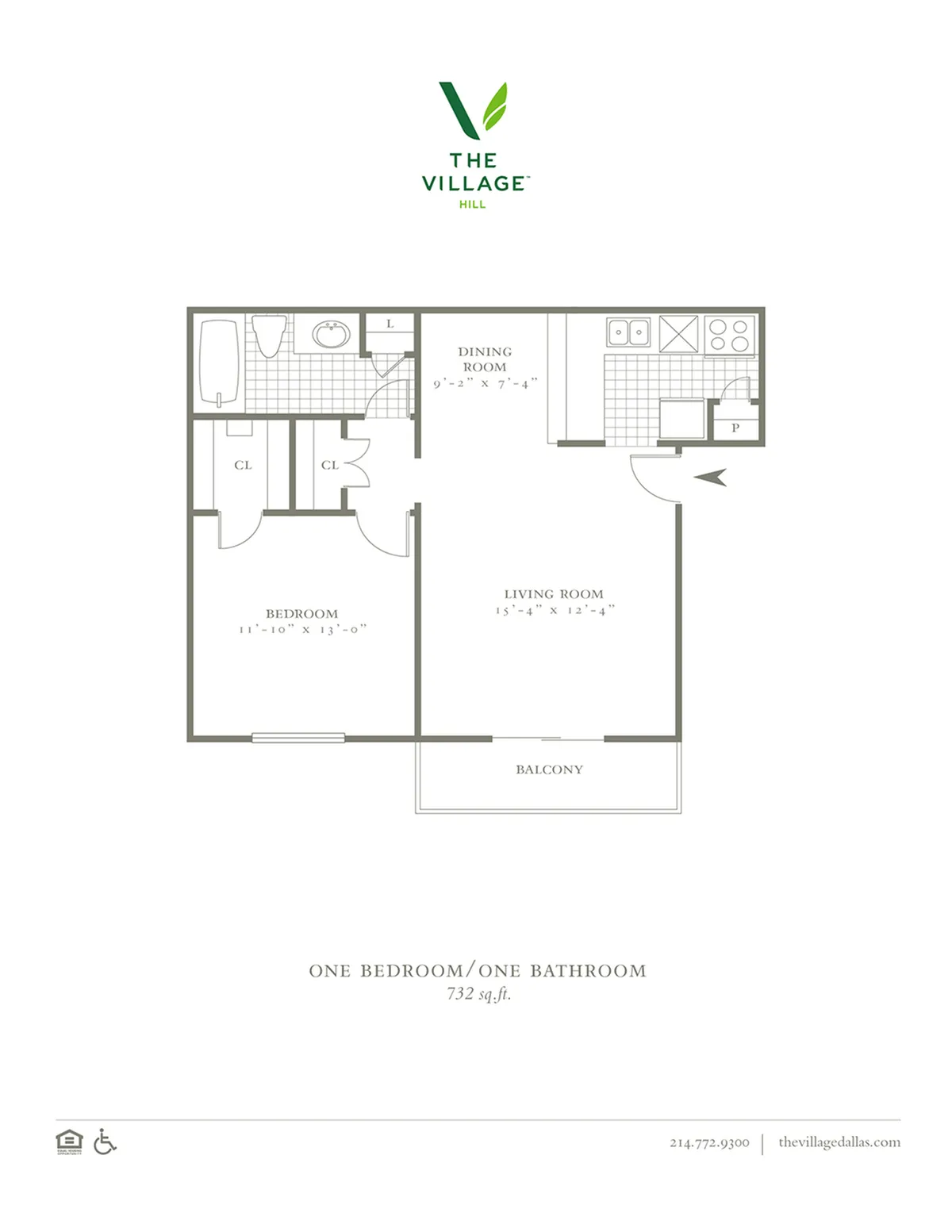 One Bedroom/One Bath - 732sf