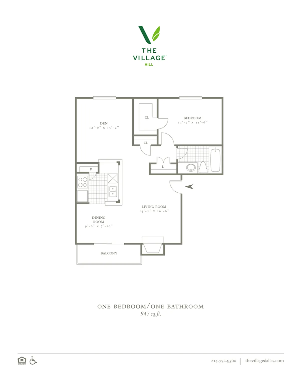 One Bedroom/One Bath - 947sf