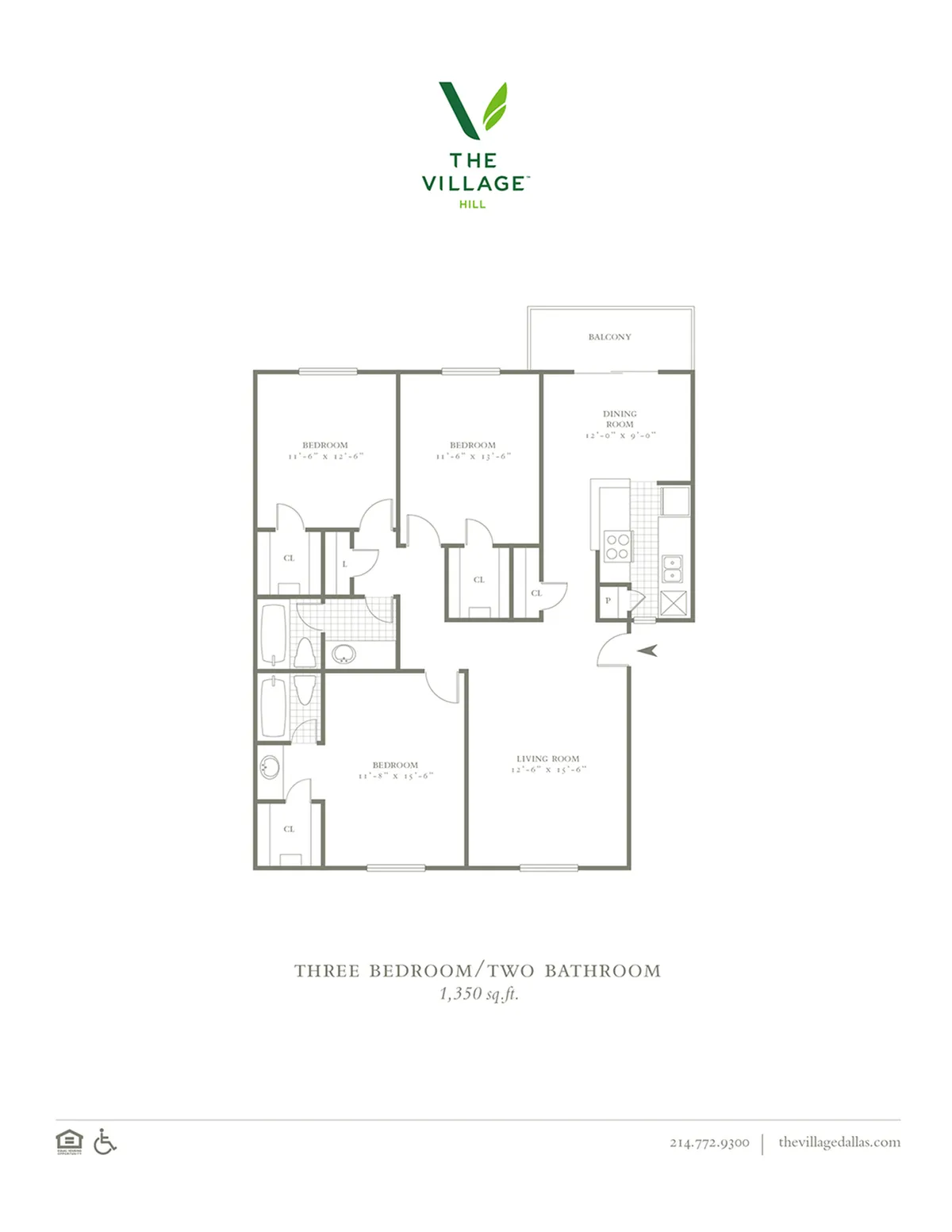 Three Bedroom/Two Bath - 1350sf