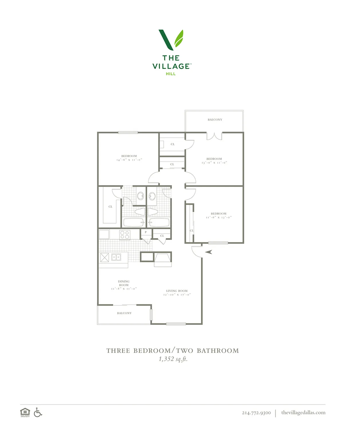 Three Bedroom/Two Bath - 1352sf