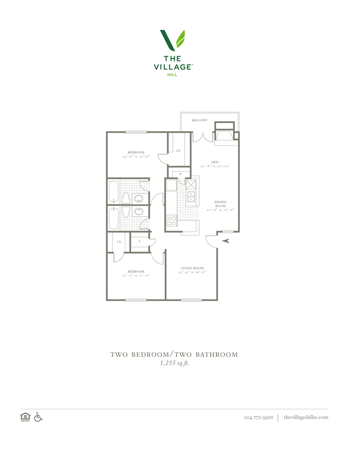 Two Bedroom/Two Bath - 1255sf