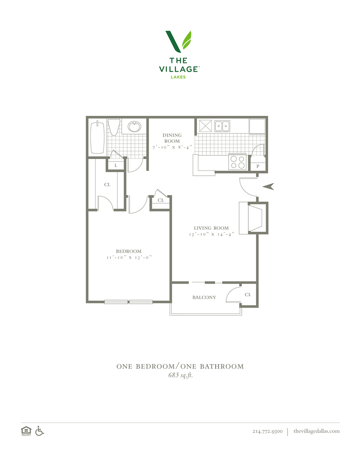 One Bedroom/ One Bath- 683sf