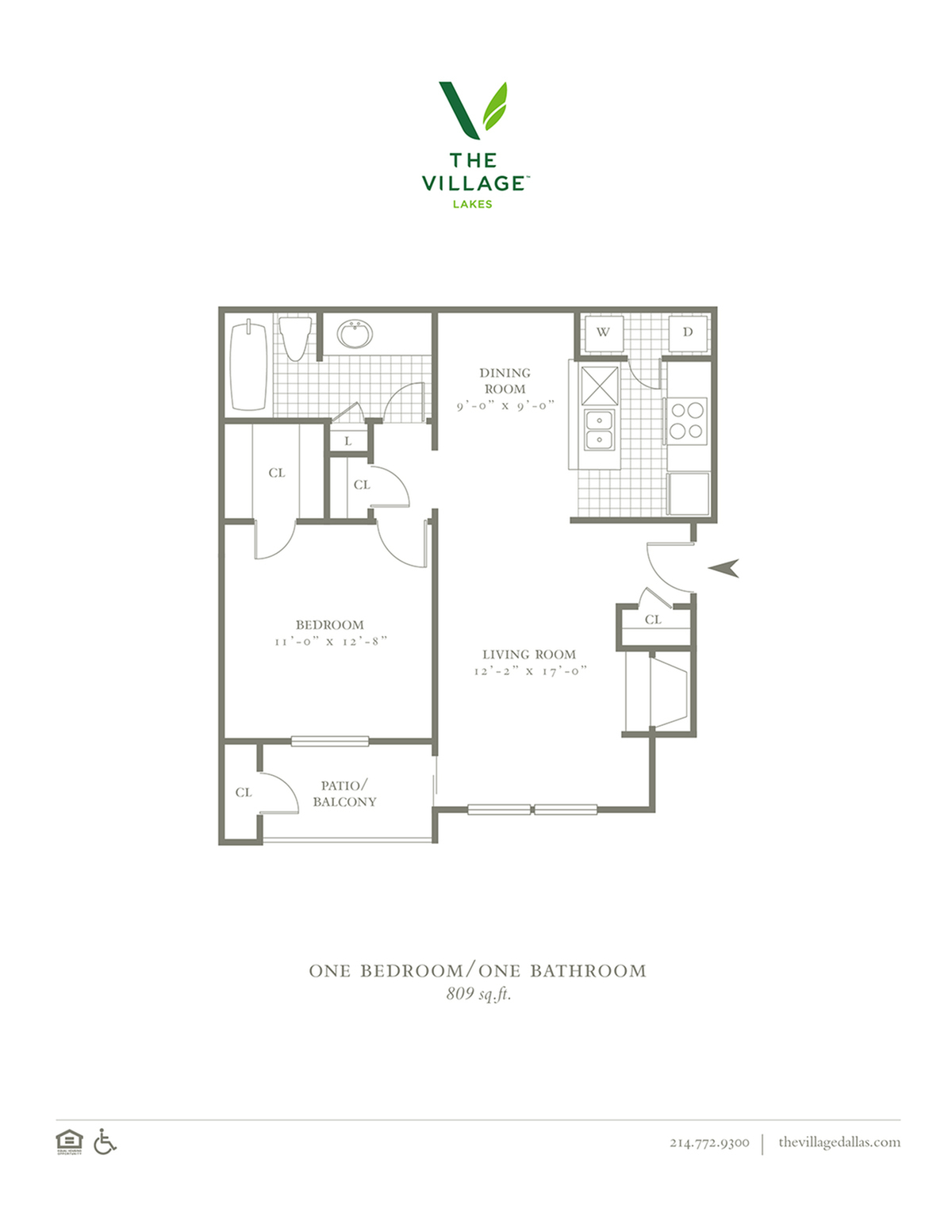 One Bedroom/ One Bed- 809sf