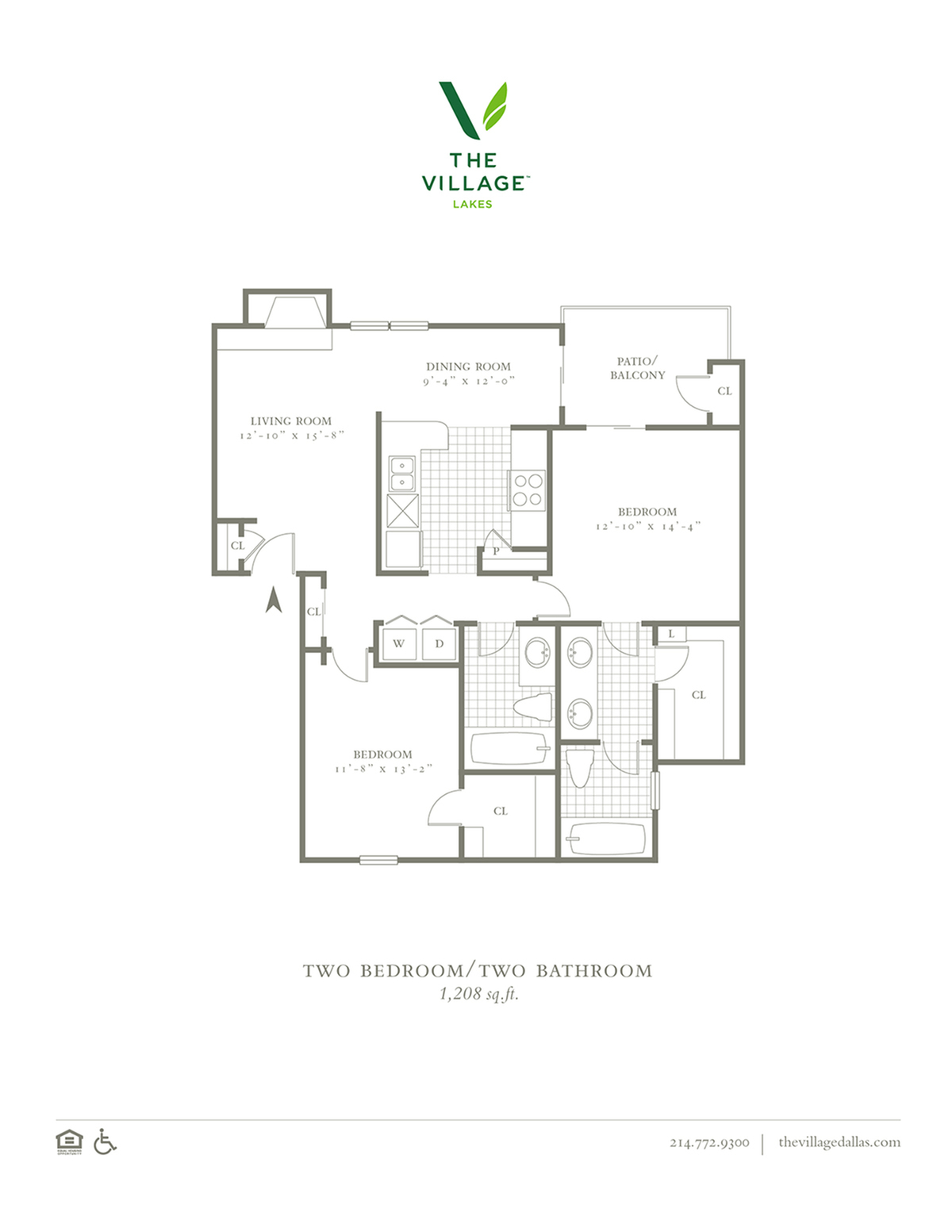 Two Bedroom/Two Bath- 1208 sf