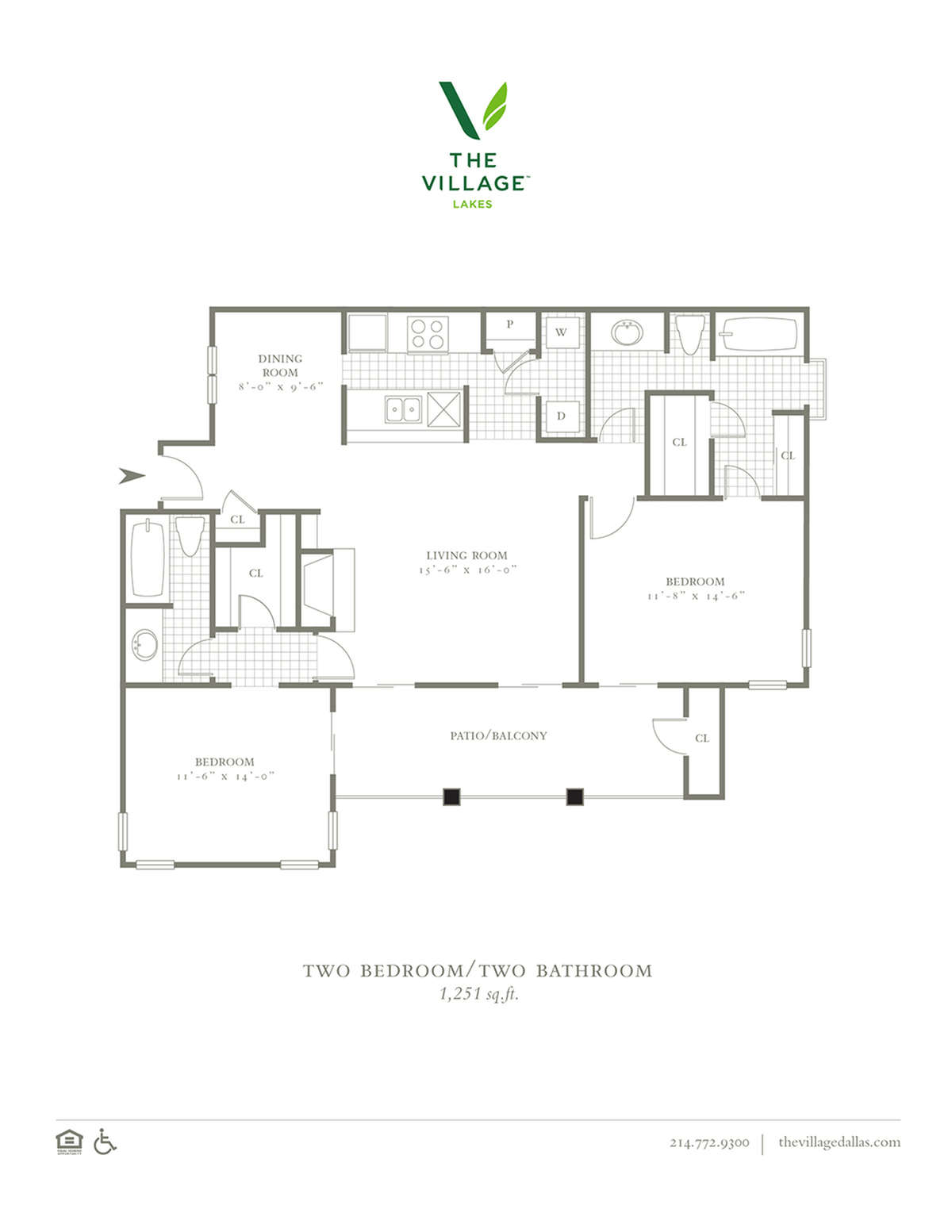Two Bedroom/Two Bath- 1251 sf