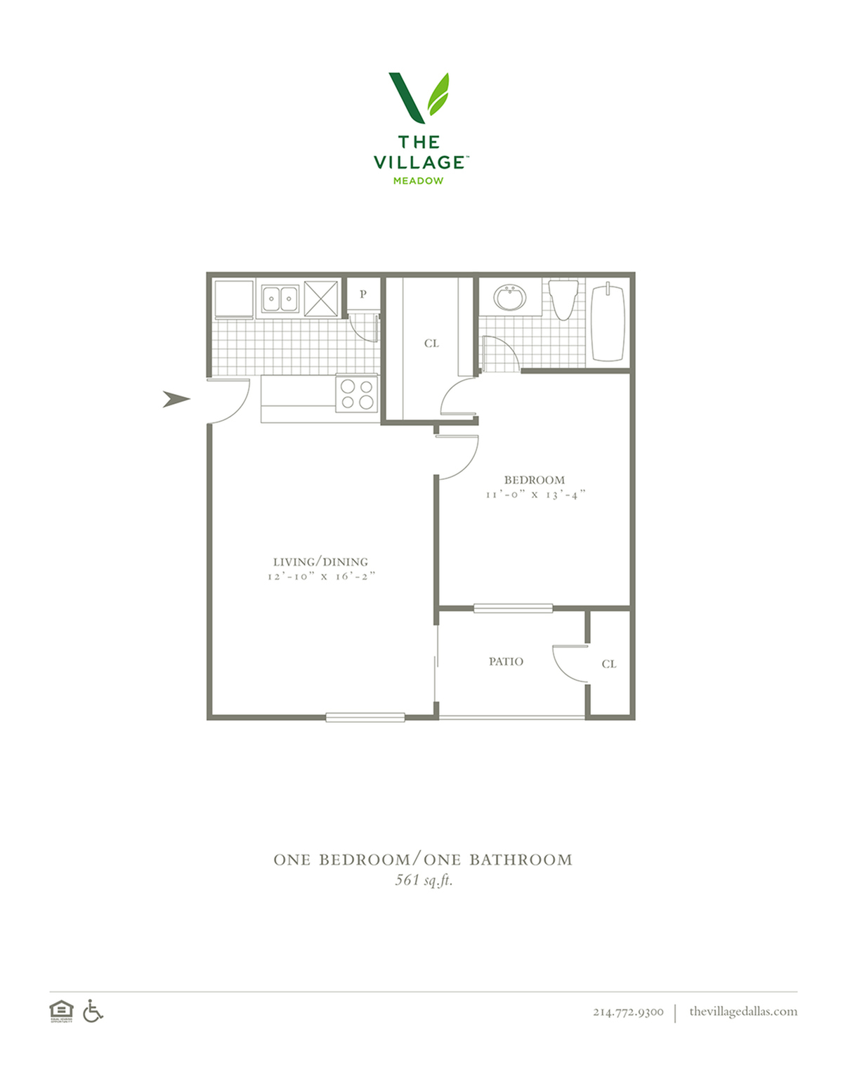One Bedroom/One Bath- 561sf