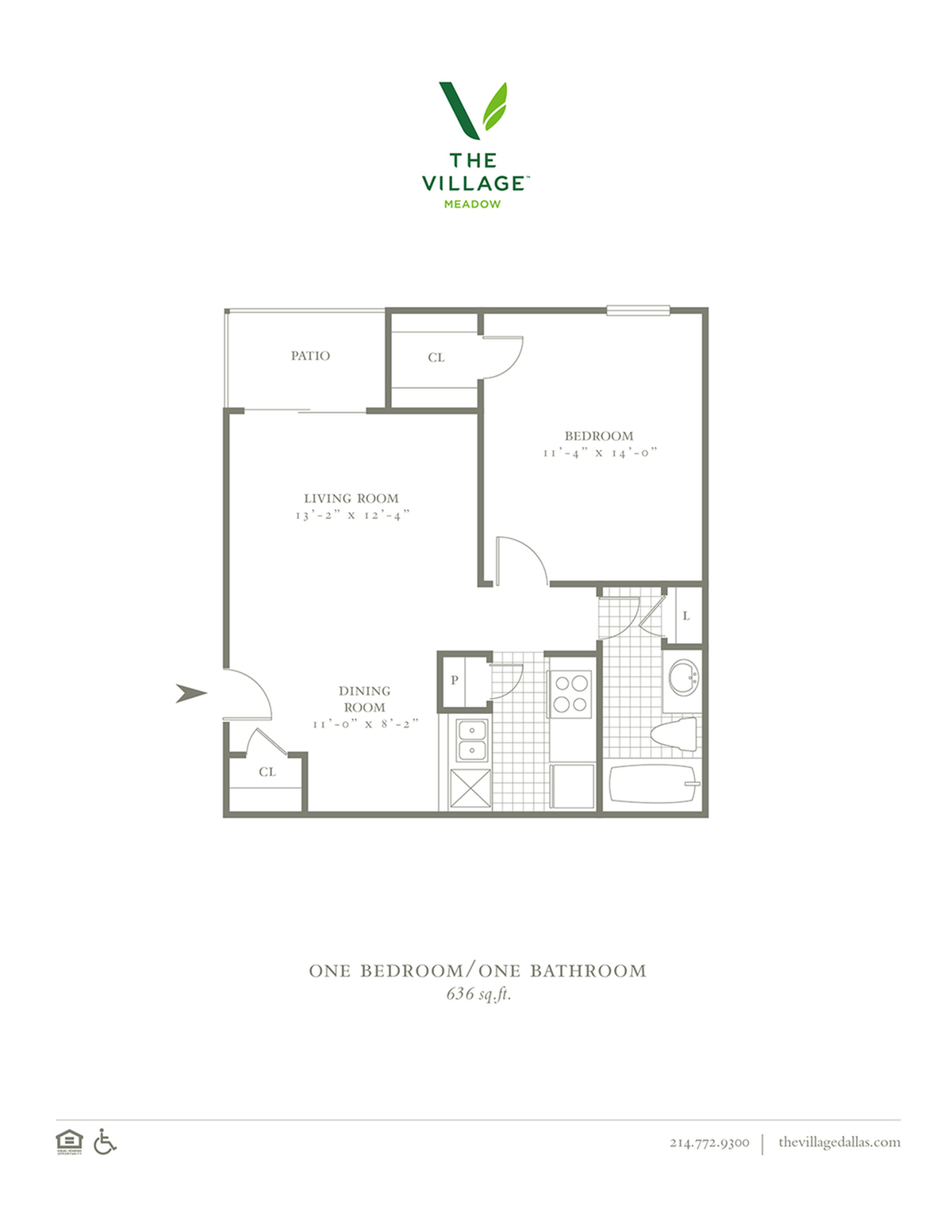One Bedroom/One Bath- 636 sf