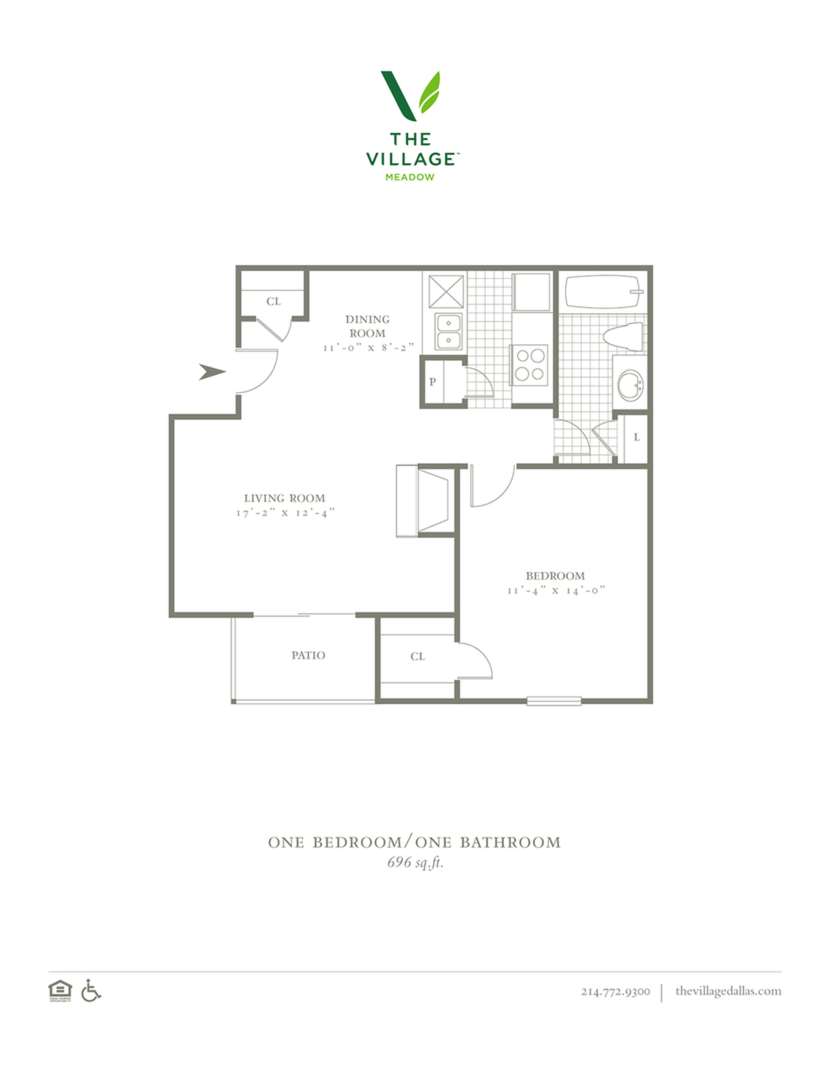 One Bedroom/One Bath- 696 sf