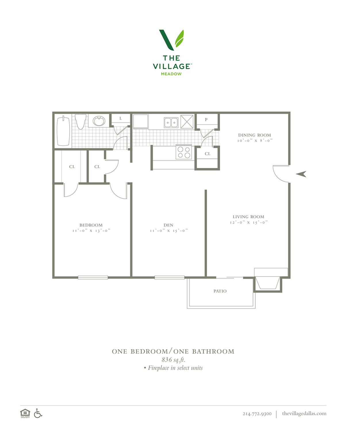 One Bedroom/One Bath- 836 sf