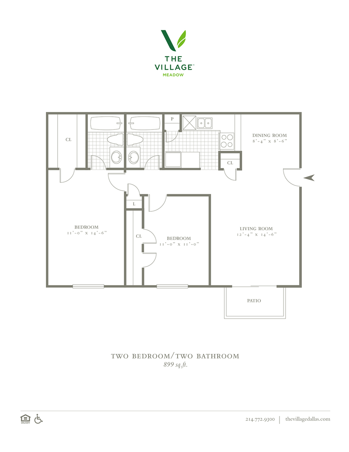 Two Bedroom/Two Bath- 899 sf