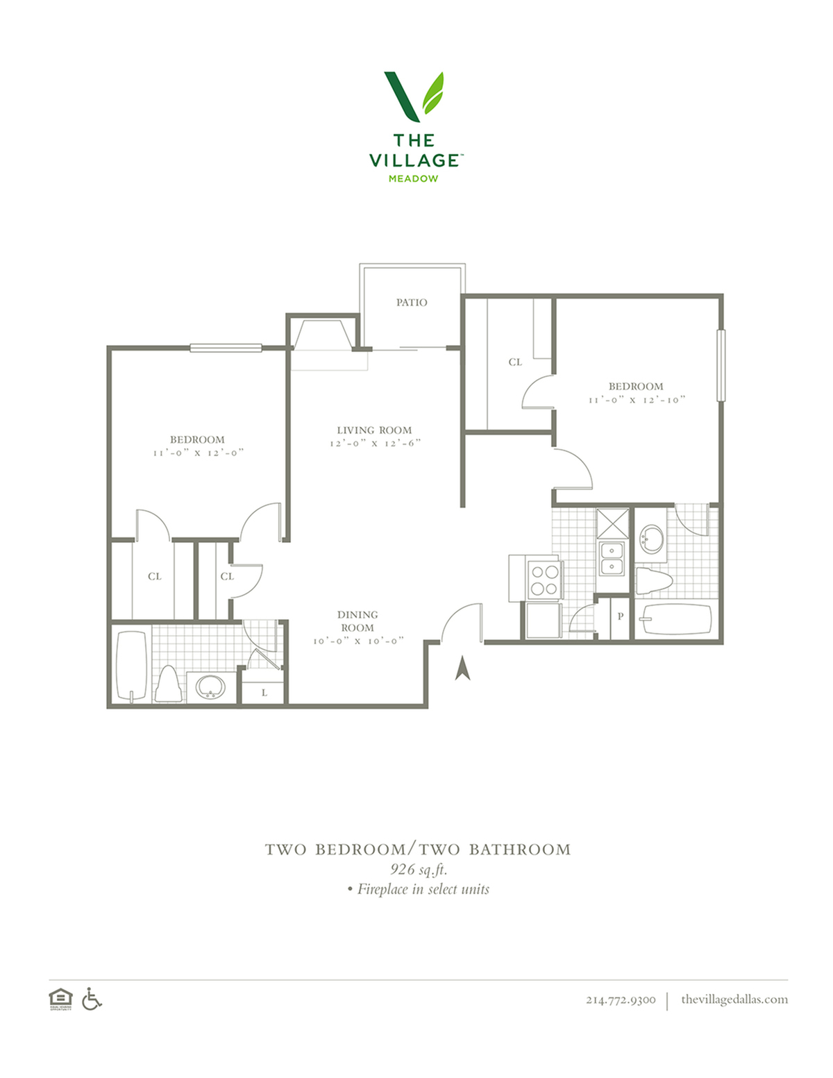 Two Bedroom/Two Bath- 926 sf