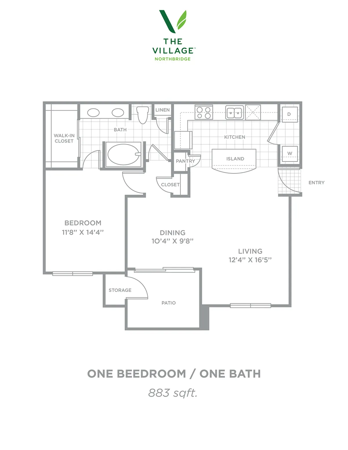 One Bedroom/One Bath - 883sf
