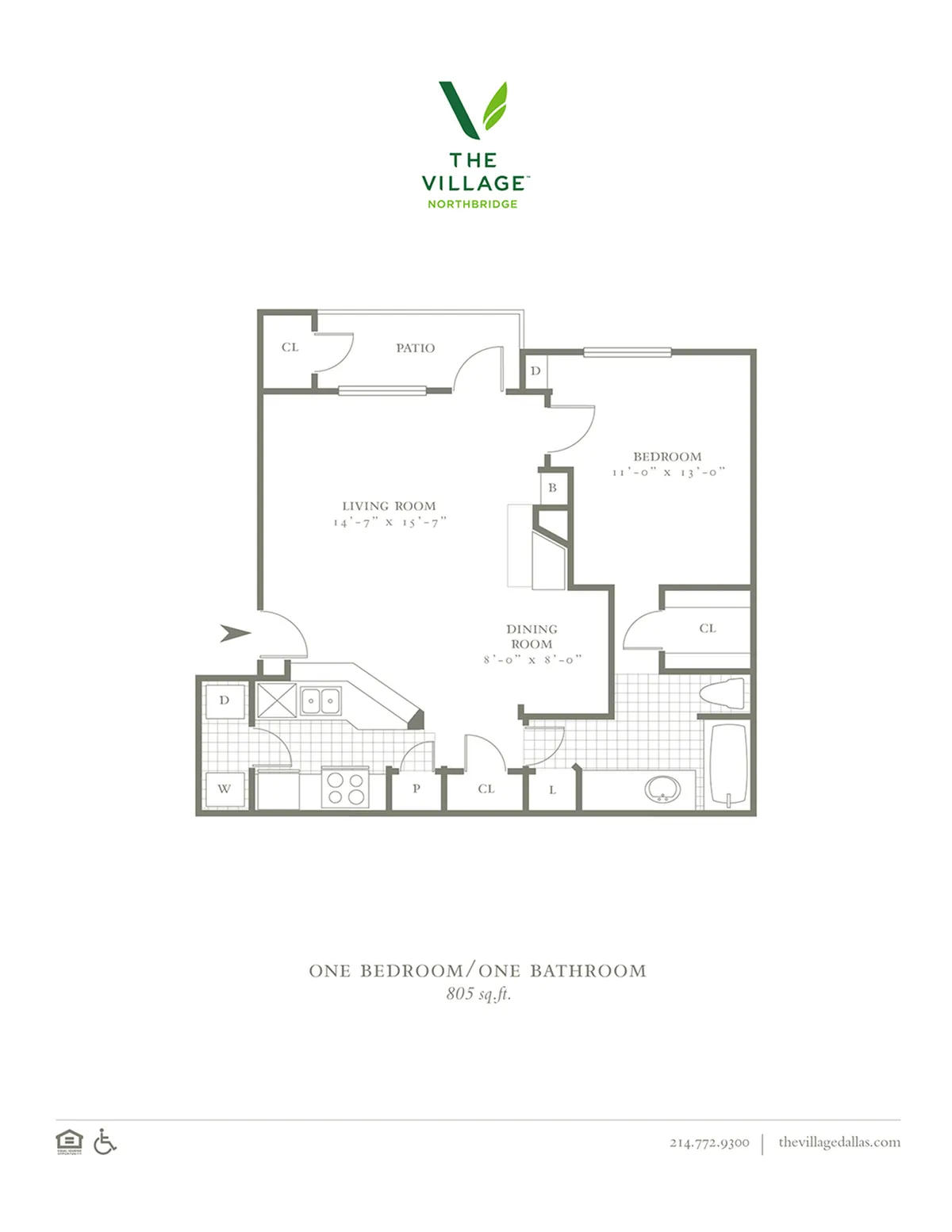 One Bedroom/One Bath 805sqft