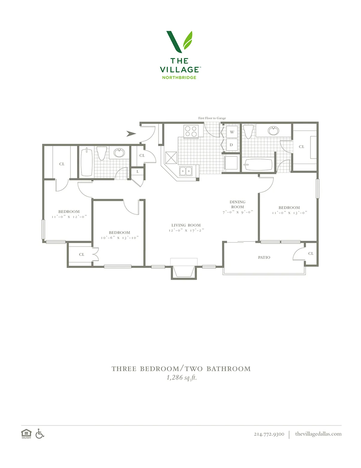 Three Bedroom/Three Bath - 1286sf