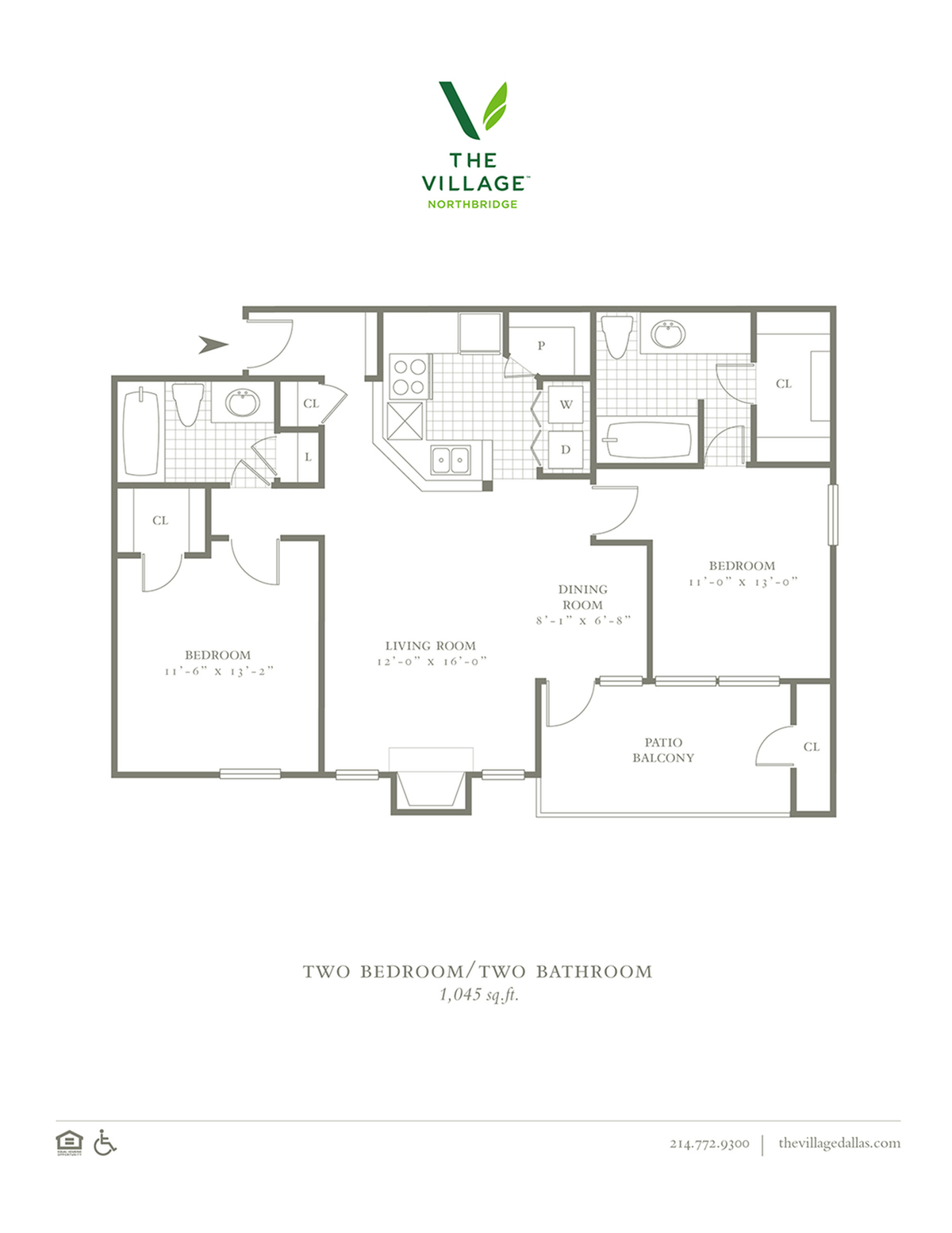 2 bedroom/2 bath 1045sqft