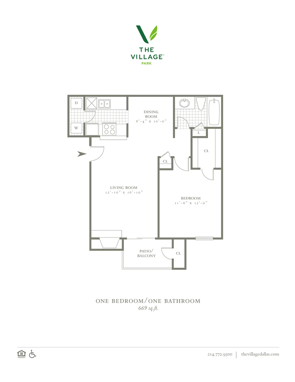 One Bedroom/One Bath - 669sf
