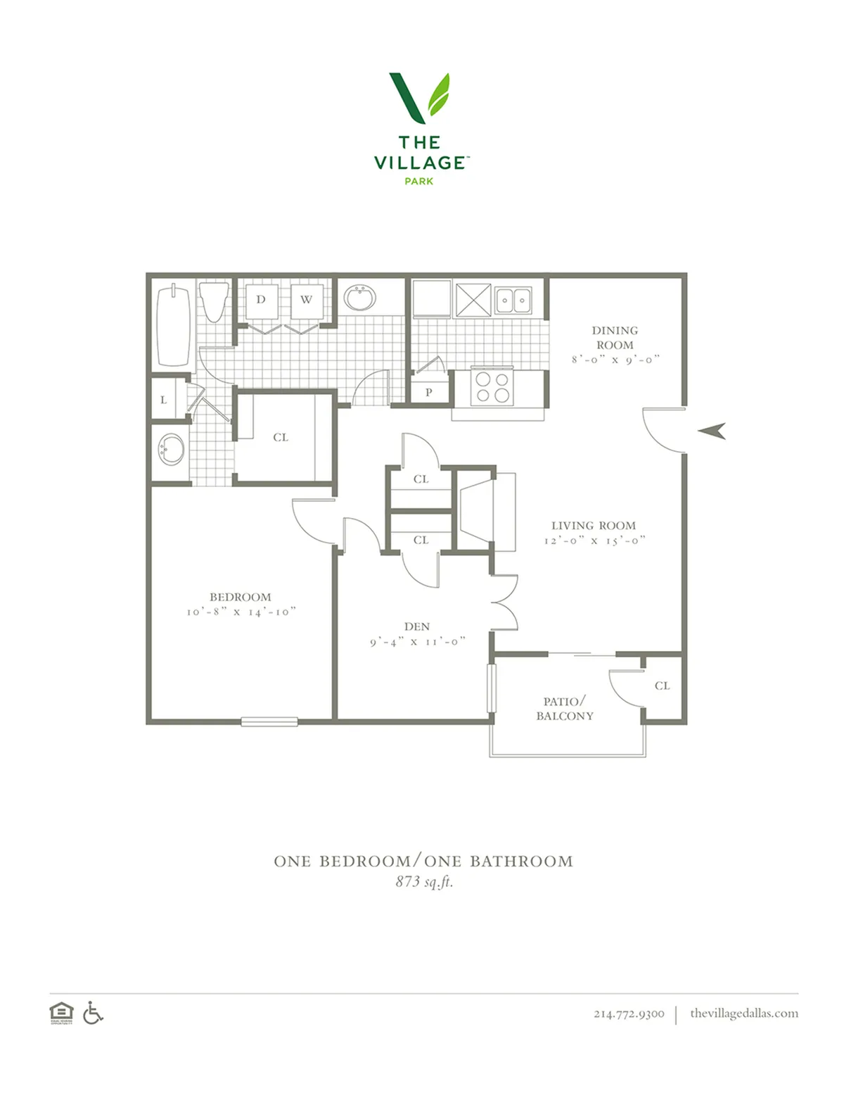 One Bedroom/One Bath - 873sf