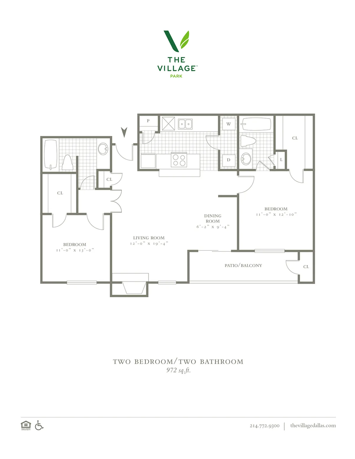 One Bedroom/One Bath - 972sf