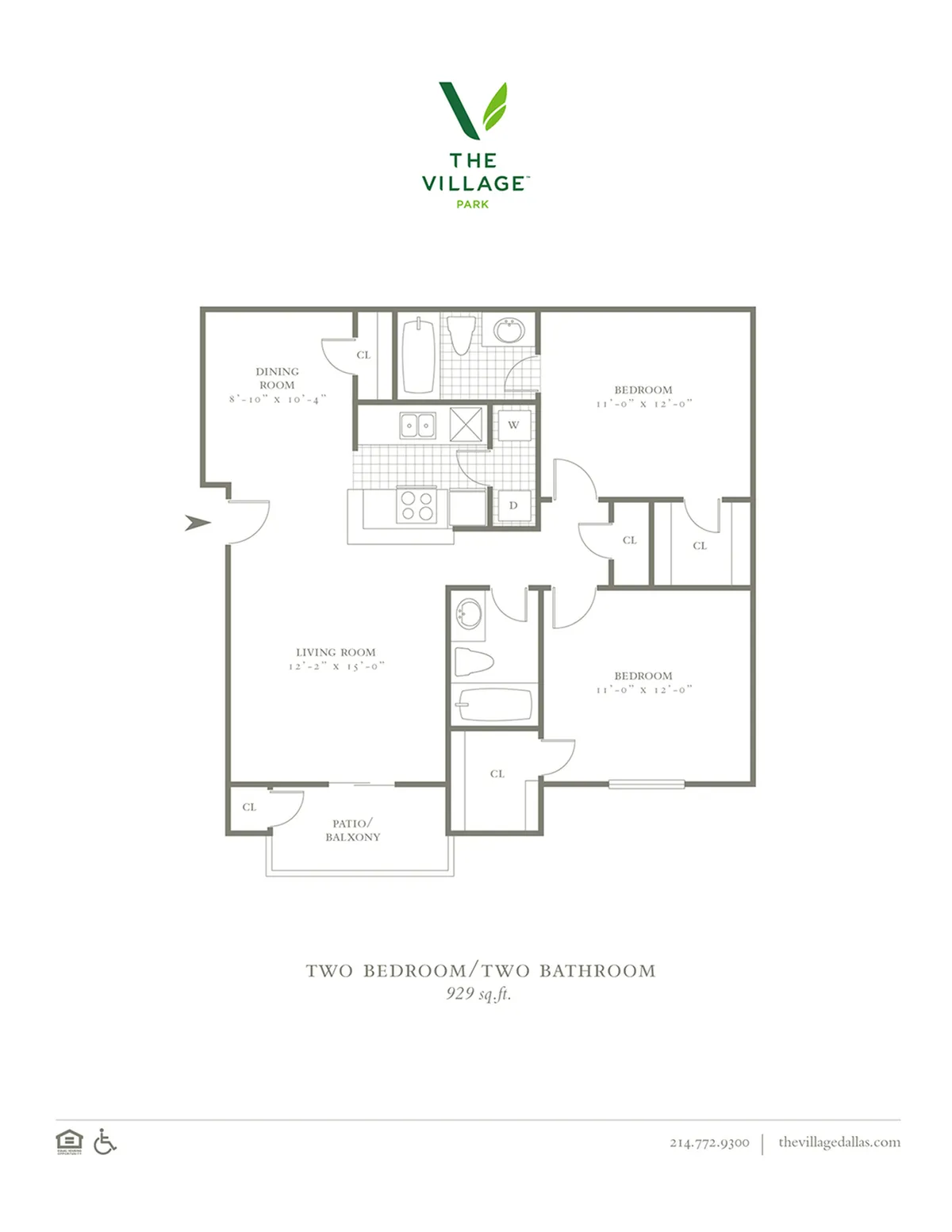 One Bedroom/Two Bath - 929sf
