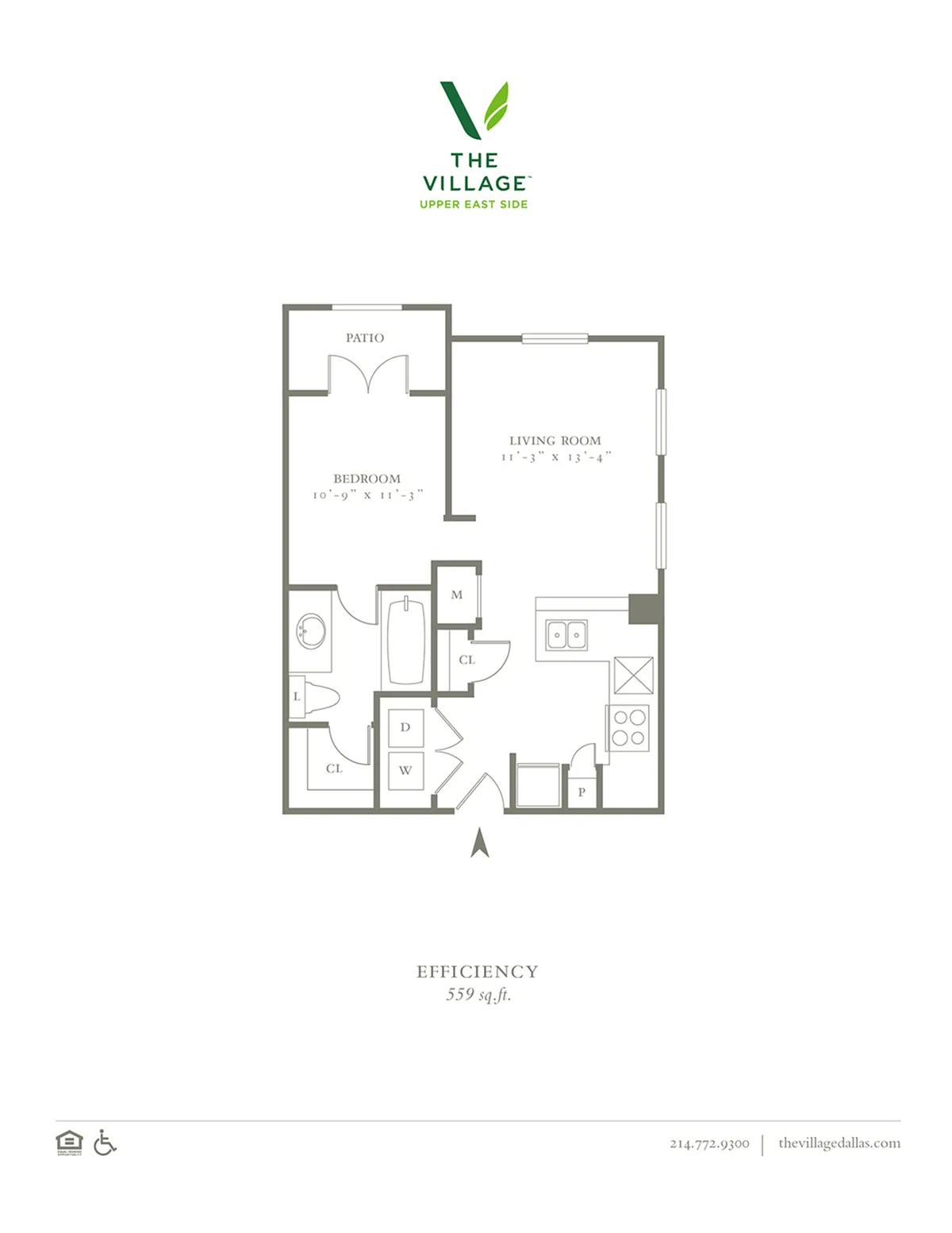 Efficiency - One Bed/One Bath - 559sf