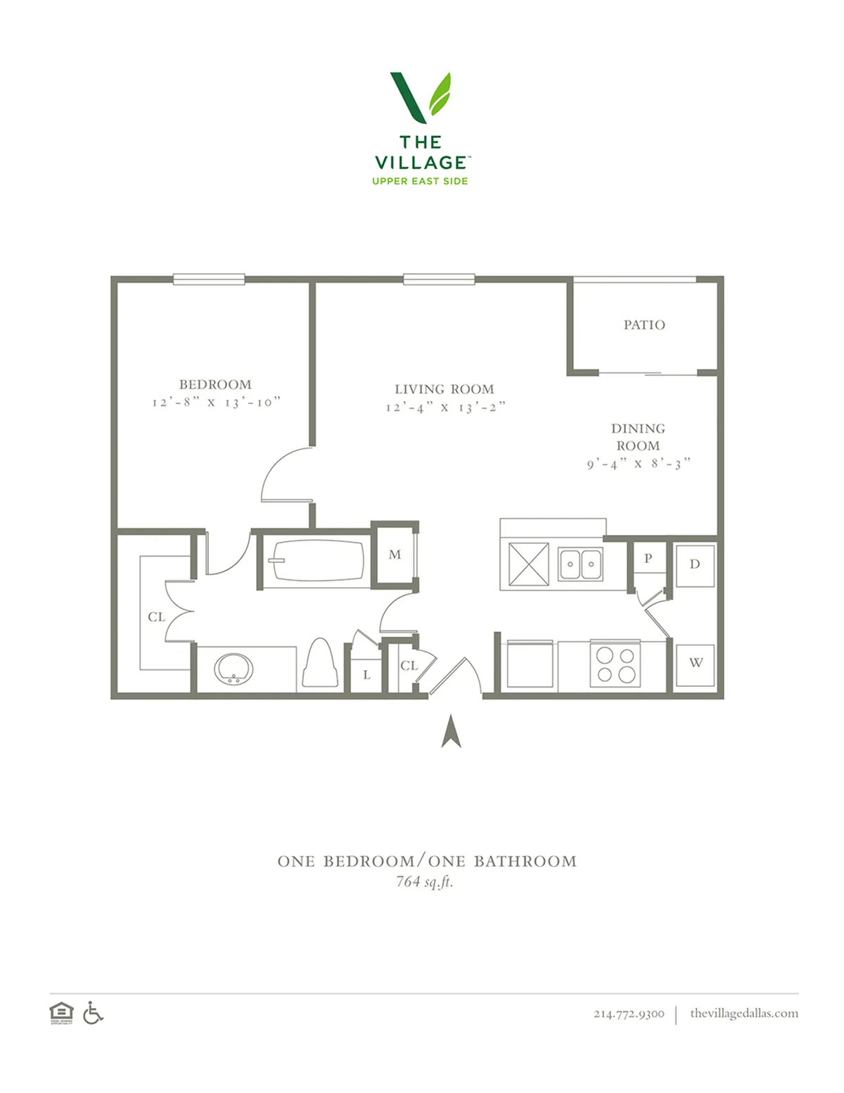 One Bedroom/One Bath - 764sf