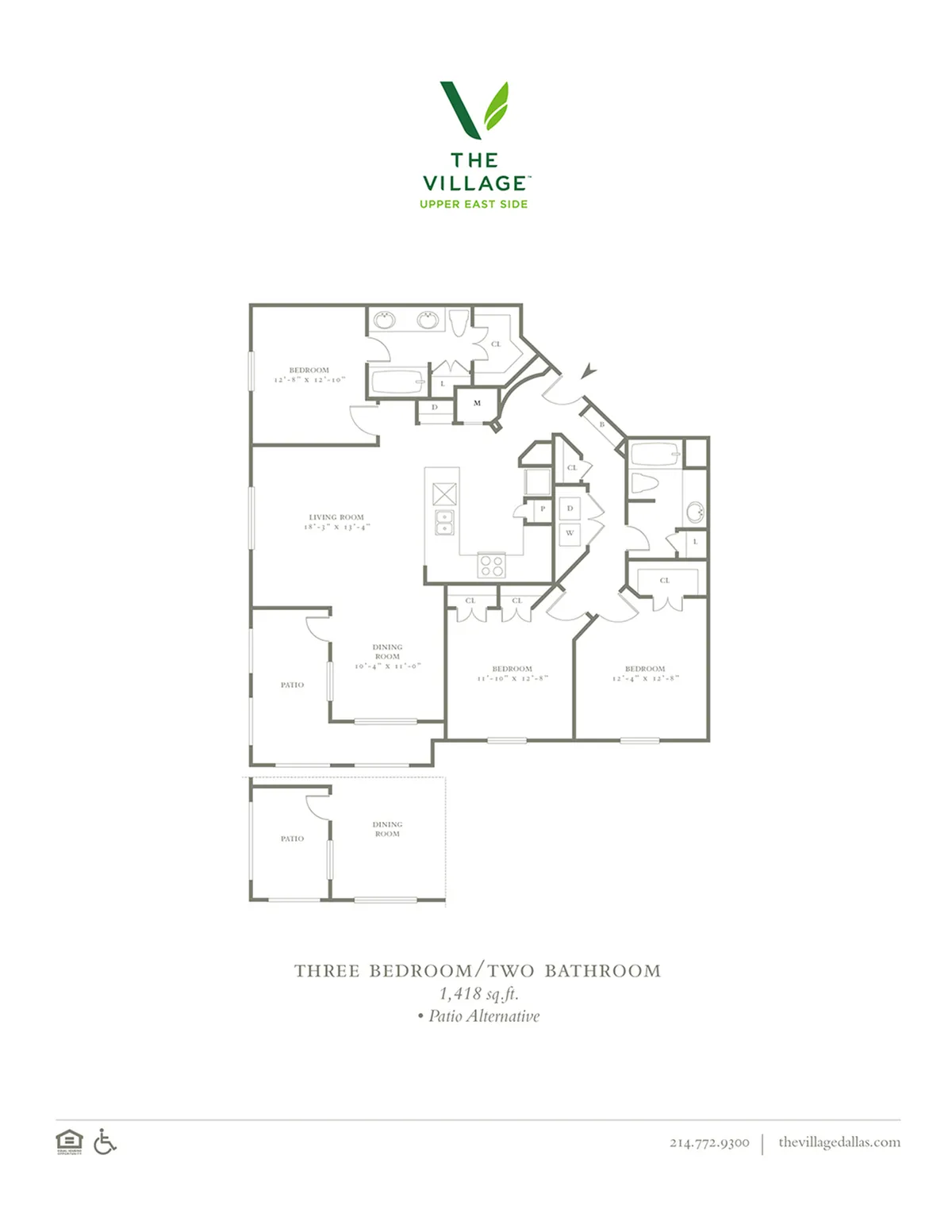 Three Bedroom/Two Bath - 1418sf